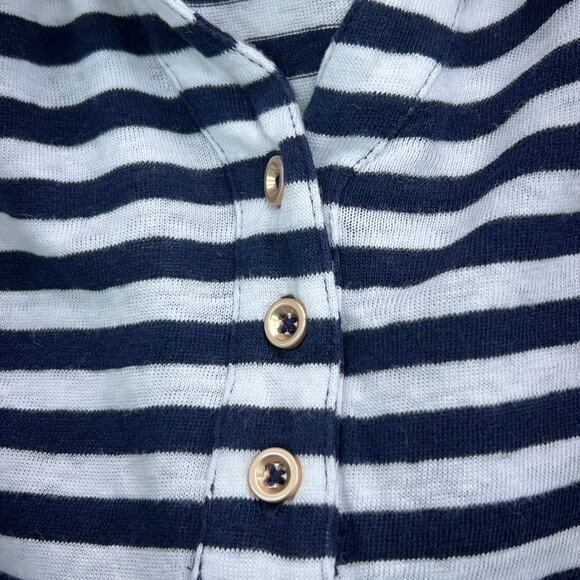 Chicos Womens Size 0 US 4 Small Polo Shirt Blue White Stripe Nautical 100% Linen - Picture 15 of 16